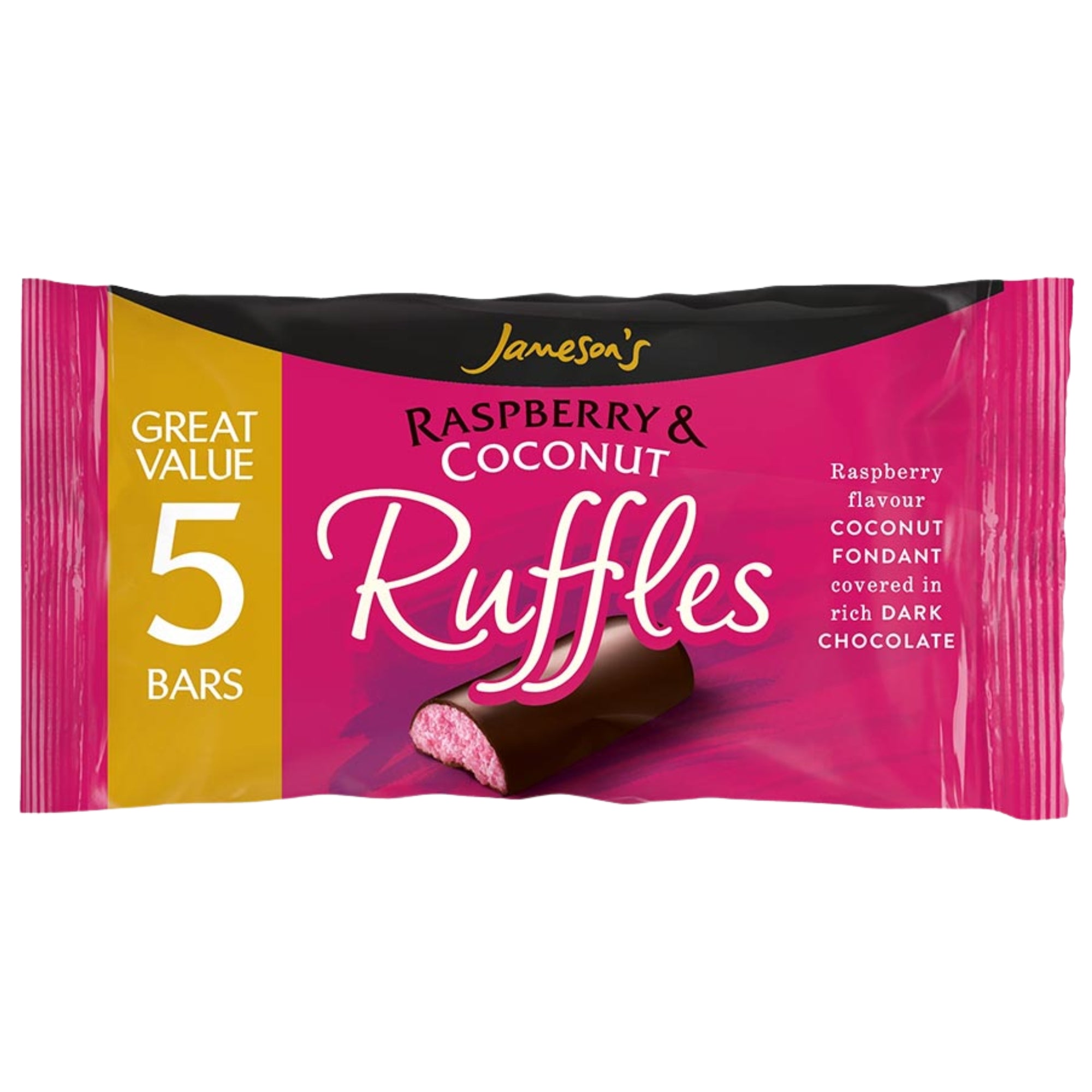 Wilko Raspberry Ruffles Jameson Raspberry & Coconut Ruffles 5 Pack 130g – The Happy Food Shop